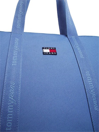 Tommy Hilfiger Kadın Logo Baskılı Uzun Askılı Fermuarlı İç Cepli Mavi Çanta AW0AW19039-C4L