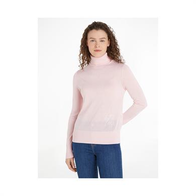 Tommy Hilfiger Kadın Logolu Yuvarlak Yakalı Uzun Kollu Günlük Kullanım Pembe Kazak WW0WW40982-TJQ