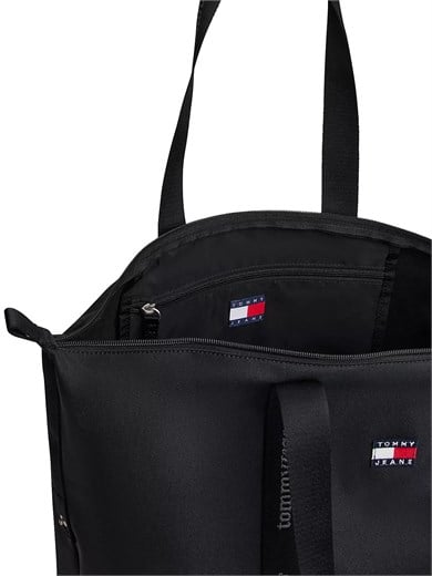 Tommy Hilfiger Kadın Logo Baskılı Uzun Askılı Fermuarlı İç Cepli Siyah Çanta AW0AW19039-BDS