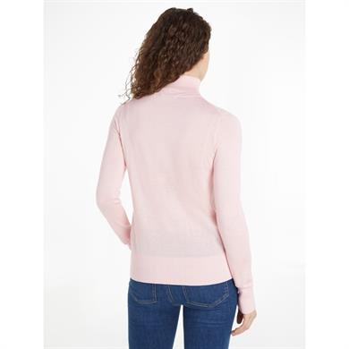 Tommy Hilfiger Kadın Logolu Yuvarlak Yakalı Uzun Kollu Günlük Kullanım Pembe Kazak WW0WW40982-TJQ