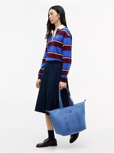 Tommy Hilfiger Kadın Logo Baskılı Uzun Askılı Fermuarlı İç Cepli Mavi Çanta AW0AW19039-C4L