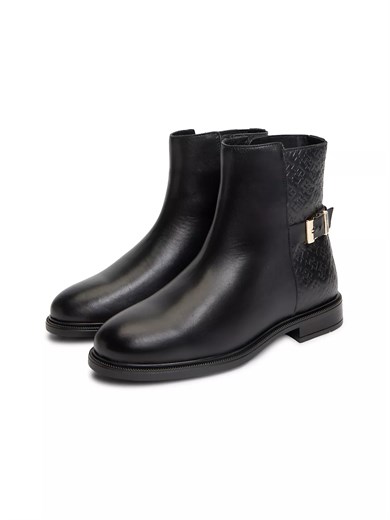 Tommy Hilfiger Kadın Logo Kabartmalı Deri Arka Yüzey Tokalı Bilek Kayışı Siyah Bot & Bootie FW0FW09672-BDS