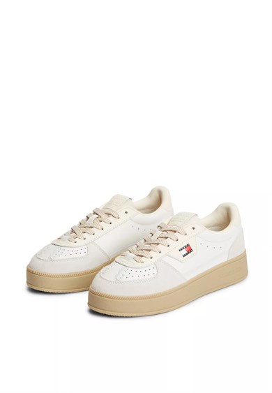 Tommy Hilfiger Kadın Monogram Logo Desenli Düşük Bilekli Rahat Taban Ekru Sneaker EN0EN03091-YBL