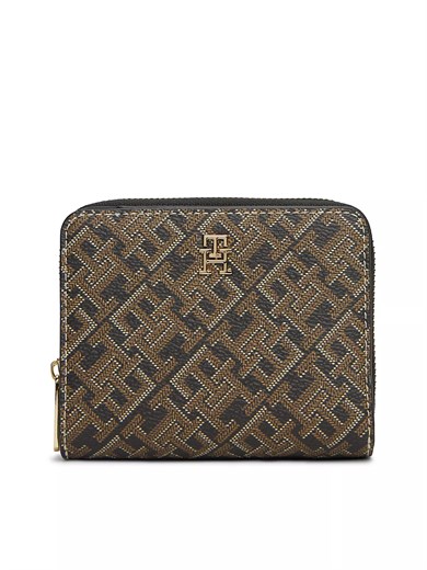 Tommy Hilfiger Kadın Monogram Logo Baskılı Fermuarlı Banknot Bölmeli Kahverengi Cüzdan AW0AW18995-0GJ