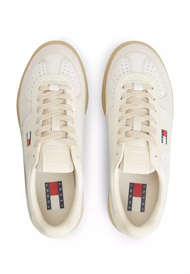 Tommy Hilfiger Kadın Monogram Logo Desenli Düşük Bilekli Rahat Taban Ekru Sneaker EN0EN03091-YBL