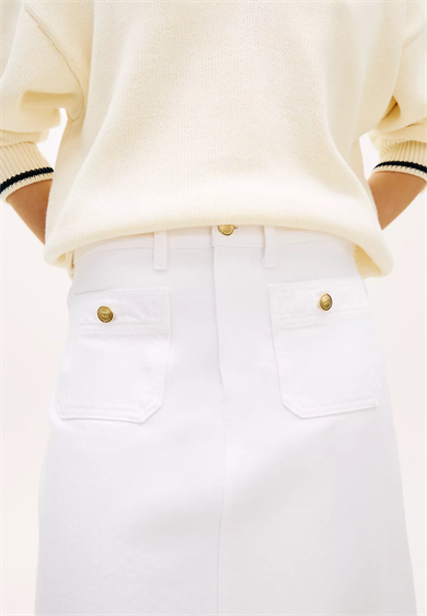 Tommy Hilfiger Kadın Normal Kalıp Yırtmaçlı Midi Boy Kot Beyaz Etek WW0WW48607-YCF