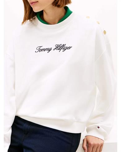 Tommy Hilfiger Kadın Pamuklu Bisiklet Yaka Uzun Kollu Beyaz Sweatshirt WW0WW48783-YBL