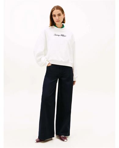 Tommy Hilfiger Kadın Pamuklu Bisiklet Yaka Uzun Kollu Beyaz Sweatshirt WW0WW48783-YBL