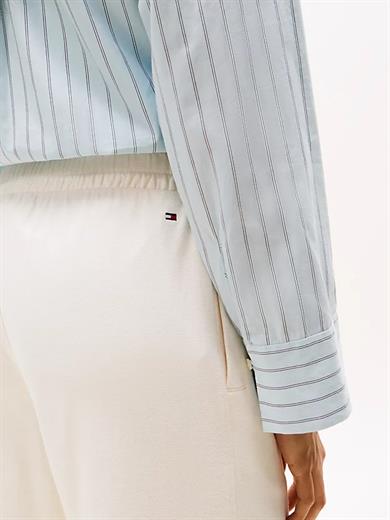 Tommy Hilfiger Kadın Pileli Straight Fit Geniş Paça İşleme Desenli Pamuklu Beyaz Eşofman Altı WW0WW45744-YA8