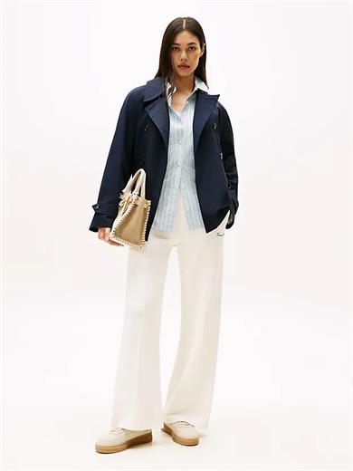 Tommy Hilfiger Kadın Pileli Straight Fit Geniş Paça İşleme Desenli Pamuklu Beyaz Eşofman Altı WW0WW45744-YA8