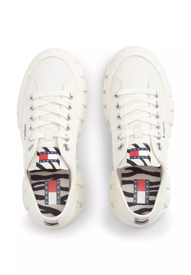 Tommy Hilfiger Kadın Platform Tabanlı Düşük Bilekli Desenli Ekru Sneaker EN0EN03070-YBI