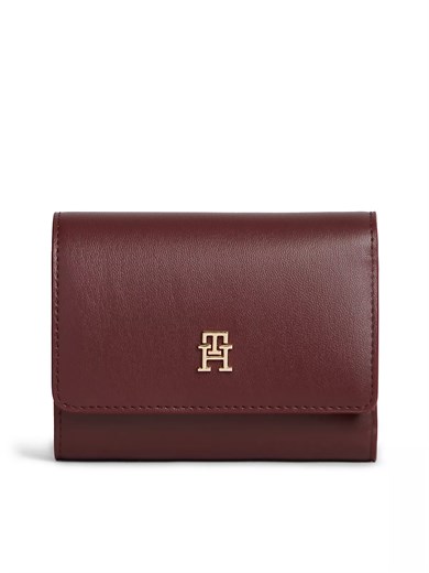 Tommy Hilfiger Kadın Pürüzsüz Yüzeyli Kağıt ve Bozuk Para Bölmeli Bordo Cüzdan AW0AW18129-XUT
