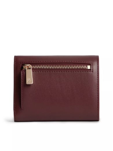 Tommy Hilfiger Kadın Pürüzsüz Yüzeyli Kağıt ve Bozuk Para Bölmeli Bordo Cüzdan AW0AW18129-XUT