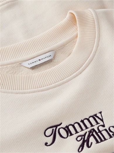 Tommy Hilfiger Kadın Regular Fit Bisiklet Yaka Uzun Kollu Krem Sweatshirt WW0WW51598-AEF