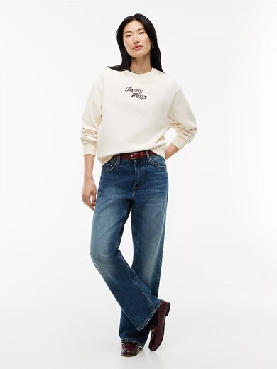 Tommy Hilfiger Kadın Regular Fit Bisiklet Yaka Uzun Kollu Krem Sweatshirt WW0WW51598-AEF