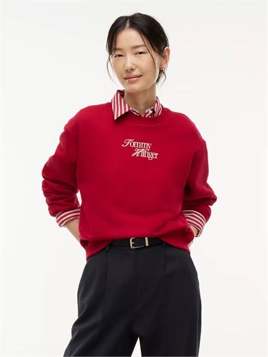Tommy Hilfiger Kadın Regular Fit Bisiklet Yaka Uzun Kollu Kırmızı Sweatshirt WW0WW51598-XKC