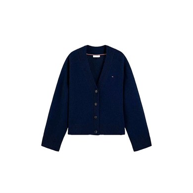 Tommy Hilfiger Kadın Regular Fit Geri Dönüştürülmüş Yün V Yaka Düğmeli Uzun Kollu Lacivert Kazak WW0WW52367-C1G
