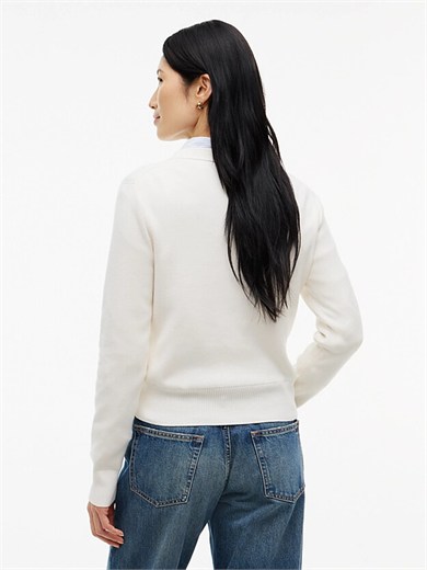 Tommy Hilfiger Kadın Regular Fit %100 Pamuk Örme Bisiklet Yaka Logo İşlemeli Metal Bayrak Detaylı Ekru Kazak WW0WW52298-Z00