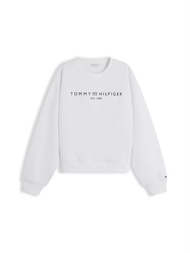 Tommy Hilfiger Kadın Regular Fit Pamuklu Bisiklet Yaka Uzun Kollu Beyaz Sweatshirt WW0WW47831-YCF