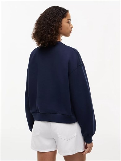 Tommy Hilfiger Kadın Regular Fit Pamuklu Bisiklet Yaka Uzun Kollu Mavi Sweatshirt WW0WW47831-C1G