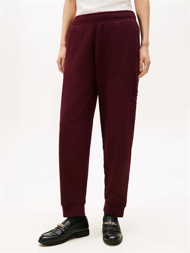 Tommy Hilfiger Kadın Regular Fit Beli ve Paçası Lastikli Bacağı Logo İşlemeli Bordo Eşofman Altı WW0WW46145-XIH