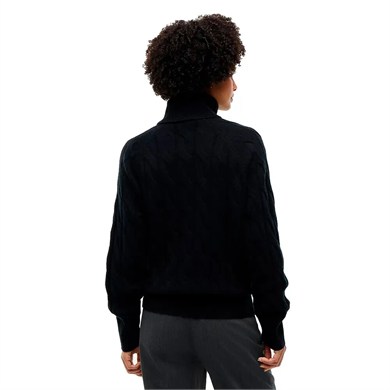 Tommy Hilfiger Kadın Relaxed Fit Saf Yün Saç Örgülü Balıkçı Yaka Reglan Kollu Siyah Sweater WW0WW46791-BDS