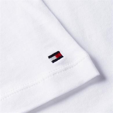Tommy Hilfiger Kadın Saf Pamuklu Yuvarlak Yaka Göğüste Logolu Kısa Kollu Beyaz Bluz WW0WW40276-YCF