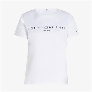 Tommy Hilfiger Kadın Saf Pamuklu Yuvarlak Yaka Göğüste Logolu Kısa Kollu Beyaz Bluz WW0WW40276-YCF
