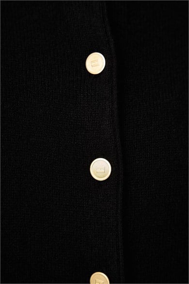 Tommy Hilfiger Kadın Slim Fit %100 Yün Yumuşak Jarse Örme Uzun Kollu Siyah Hırka WW0WW51439-BDS