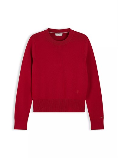Tommy Hilfiger Kadın Slim Fit Bisiklet Yaka Uzun Kollu Kırmızı Kazak WW0WW52298-XKC
