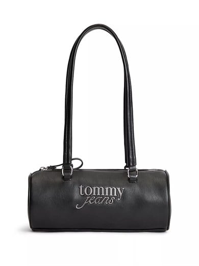 Tommy Hilfiger Kadın Suni Deri Fermuarlı Astarlı İç Fermuar Cepli Çift Saplı Siyah Omuz Çantası AW0AW19055-BDS
