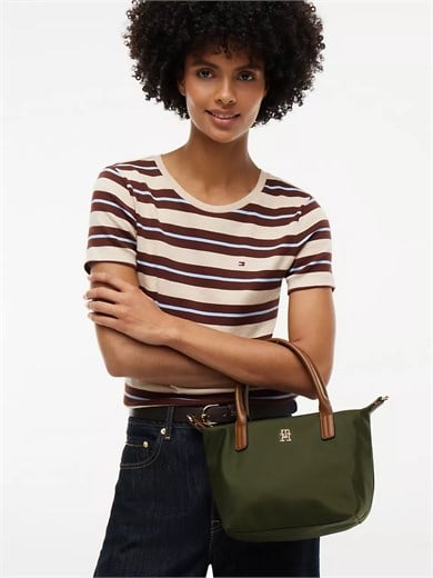 Tommy Hilfiger Kadın TH Monogram Logolu Fermuarlı Kısa Askılı Yeşil Çanta AW0AW17709-MRZ