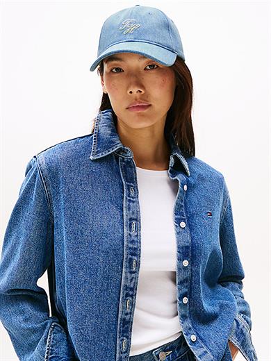Tommy Hilfiger Kadın TH Logo İşlemeli Ayarlanabilir Metal Tokalı Mavi Şapka AW0AW17486-0GY