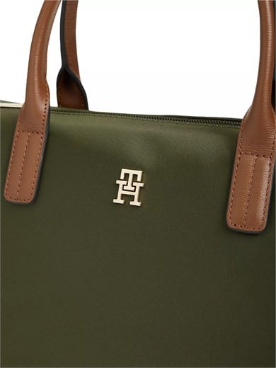 Tommy Hilfiger Kadın TH Monogram Logolu Fermuarlı Kısa Askılı Yeşil Çanta AW0AW17709-MRZ