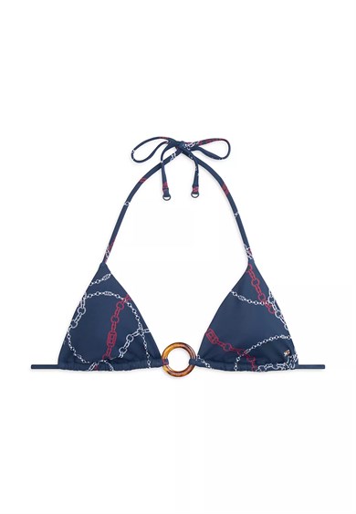 Tommy Hilfiger Kadın Üçgen Kesim Desenli Lacivert Bikini Üstü UW0UW06393-0YJ