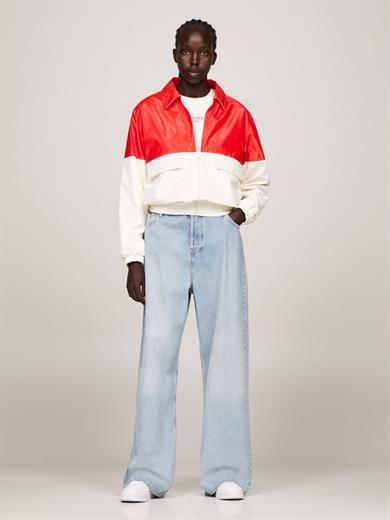 Tommy Hilfiger Kadın Uzun Kollu Fermuarlı Marka Logolu Beyaz-Kırmızı Ceket WW0WW40472-0K9