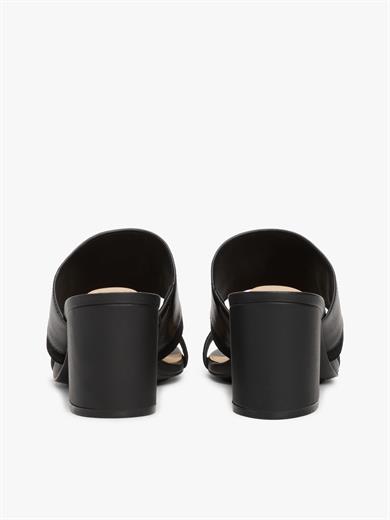 Tommy Hilfiger Kadın Yüksek Topuk TH Logo Çift Bantlı Deri Siyah Sandalet FW0FW08530-BDS