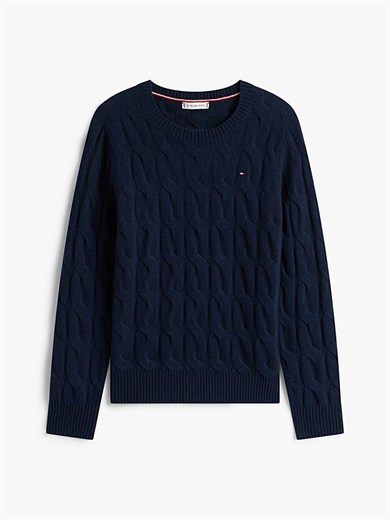 Tommy Hilfiger Kadın Yuvarlak Yaka Yünlü Örme Uzun Kollu Lacivert Kazak WW0WW43586-C1G
