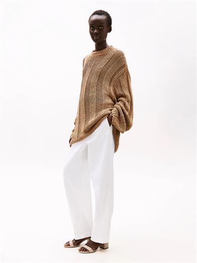 Tommy Hilfiger Kadın Yüksek Topuk TH Logo Çift Bantlı Deri Bej Sandalet FW0FW08530-AFE