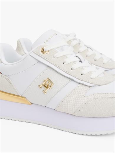 Tommy Hilfiger Kadın Yuvarlak Hafif Sert Burun Yumuşak Kalın Taban Ekru Sneaker FW0FW08475-YBL