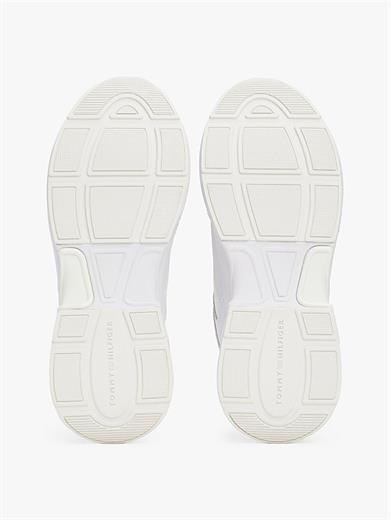 Tommy Hilfiger Kadın Yüksek Taban Düşük Bilekli TH Monogram Logolu Deri Beyaz Sneaker FW0FW08474-YBS