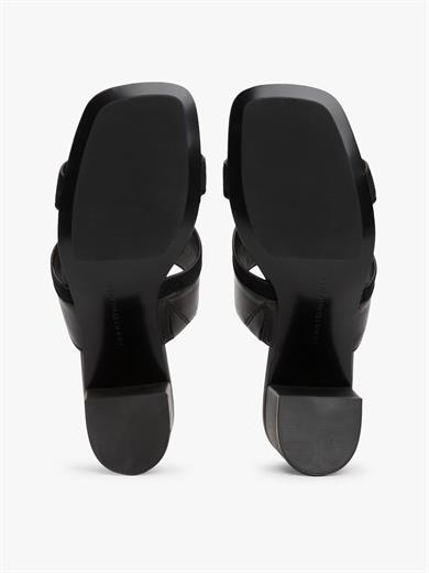 Tommy Hilfiger Kadın Yüksek Topuk TH Logo Çift Bantlı Deri Siyah Sandalet FW0FW08530-BDS