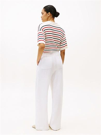 Tommy Hilfiger Kadın Yüksek Bel Geniş Paça Cep Detay Rahat Düz Model Beyaz Pantolon WW0WW46823-YCF