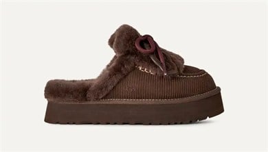 UGG Kadın Baskılı Süet Koyun Postu Astarlı Dekoratif Bağcıklı Logo Charmlı Platform Tabanlı Kahverengi Bot & Bootie 1180360-BURNTCEDAR