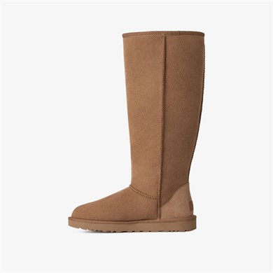 UGG Kadın Süet Dış Yüzeyli İçi Doğal Yünlü Logo Kabartmalı Yüksek Taba Bot & Bootie 1182132-CHESTNUT