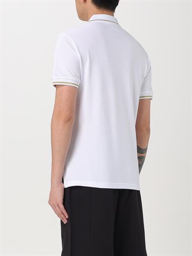 Versace Erkek Polo Yaka Kol ve Yaka Ucu Şerit Detaylı Beyaz-Altın Polo Yaka T-Shirt 78GAGT00CJ01T-G03