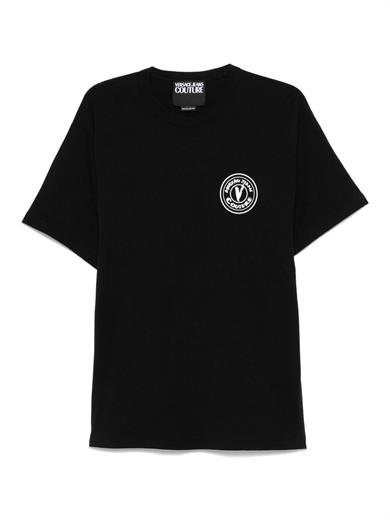 Versace Erkek Bisiklet Yaka Kısa Kol Versace Yazı ve Desenli Siyah T-Shirt 78GAHE07CJ00E-899