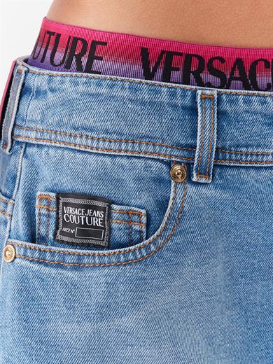 Versace Kadın Desenli Pileli Kısa Boy İndigo Etek 74HAE85B DW009L01-904