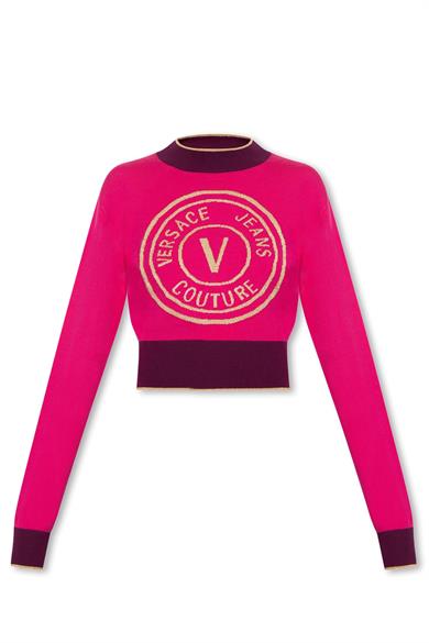 Versace Kadın Logolu Günlük Kullanım Uzun Kollu Pembe Kazak 75HAFM21 CM01A-455