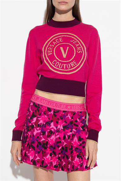 Versace Kadın Logolu Günlük Kullanım Uzun Kollu Pembe Kazak 75HAFM21 CM01A-455